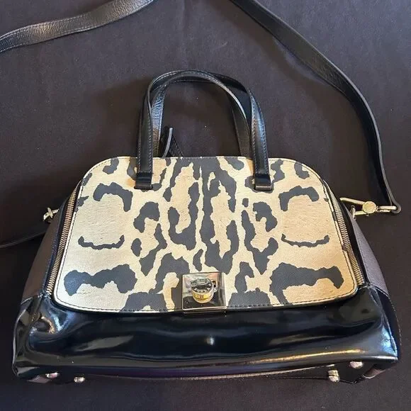 FURLA Leopard Print Black and Brown Handbag Good Condition - Picture 10 of 12